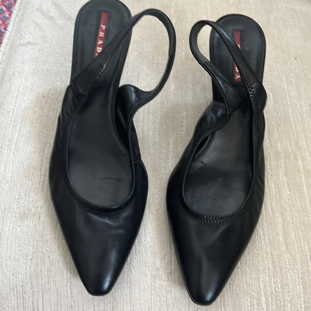 Prada black leather kitten heels